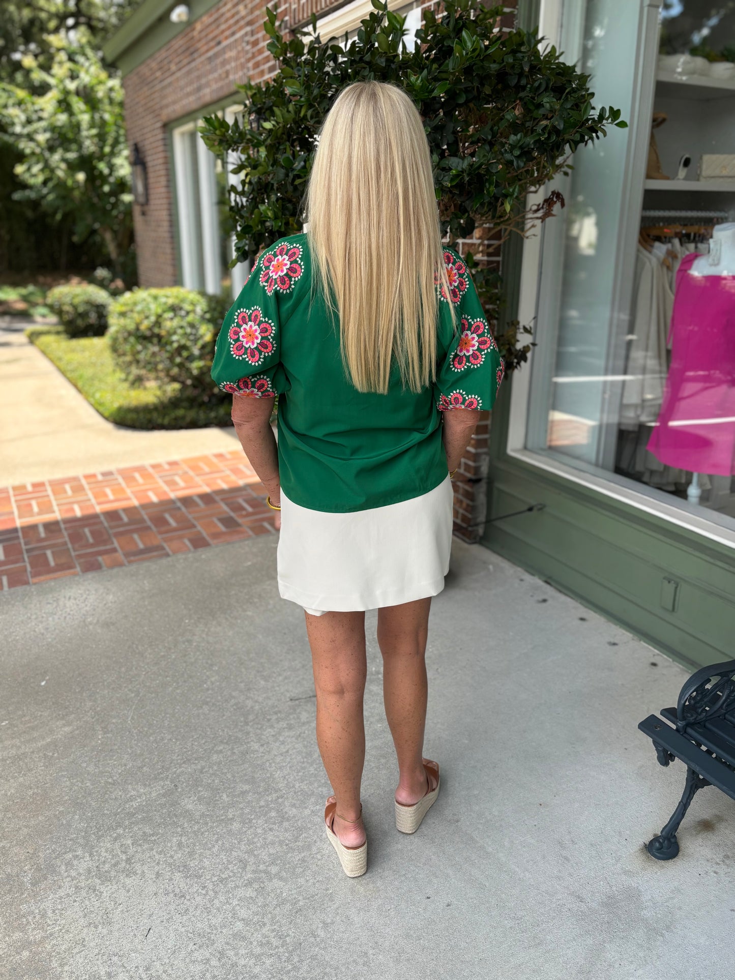 Sassy Sweet Embroidered Sleeve Top - Green