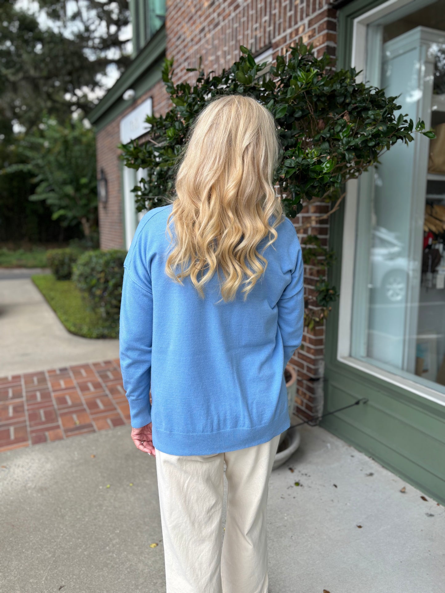 Raw Edge Mock Neck Sweater - Baby Blue