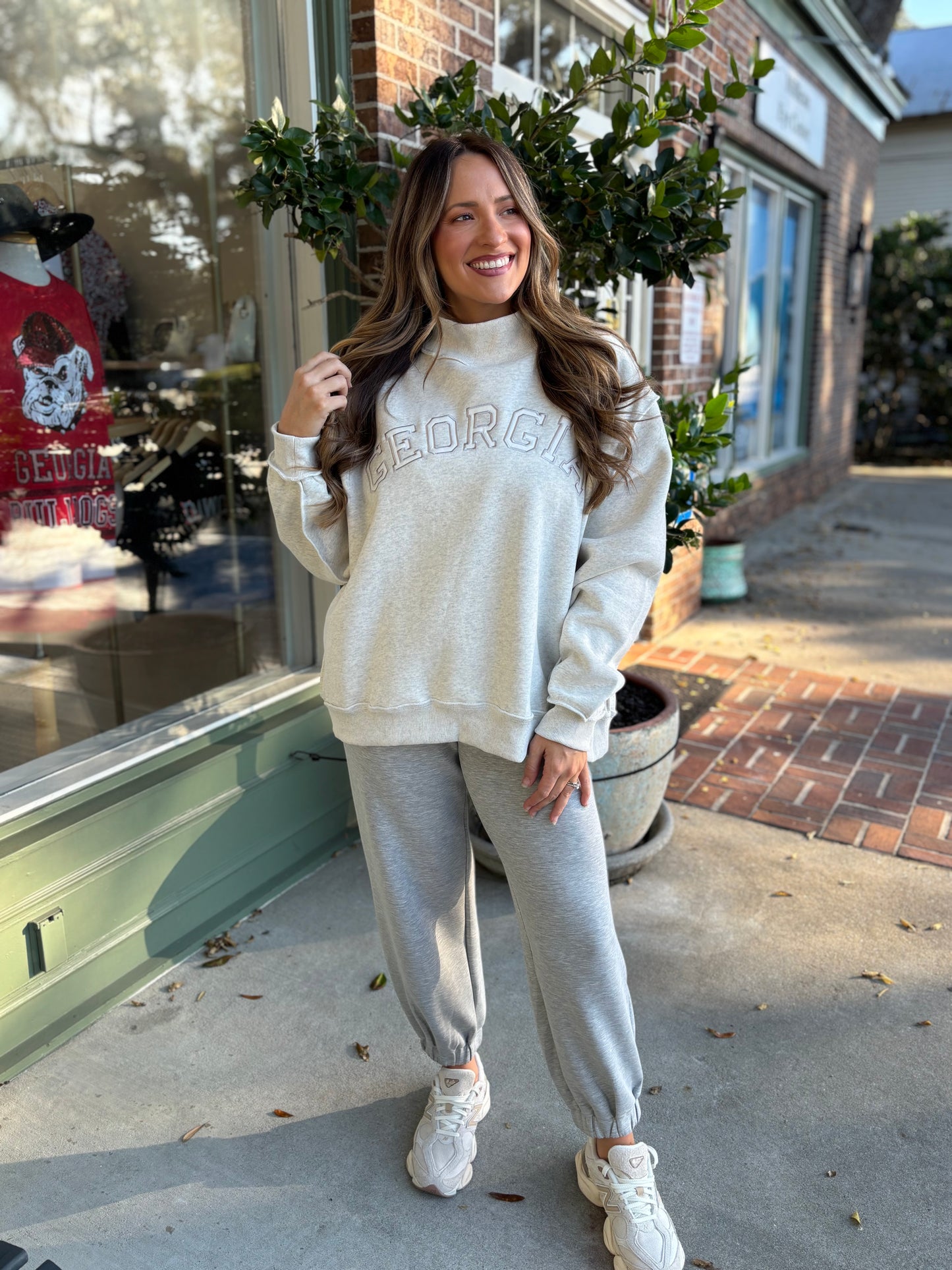 GEORGIA Embroidered Mock Neck Sweatshirt - Ash Gray