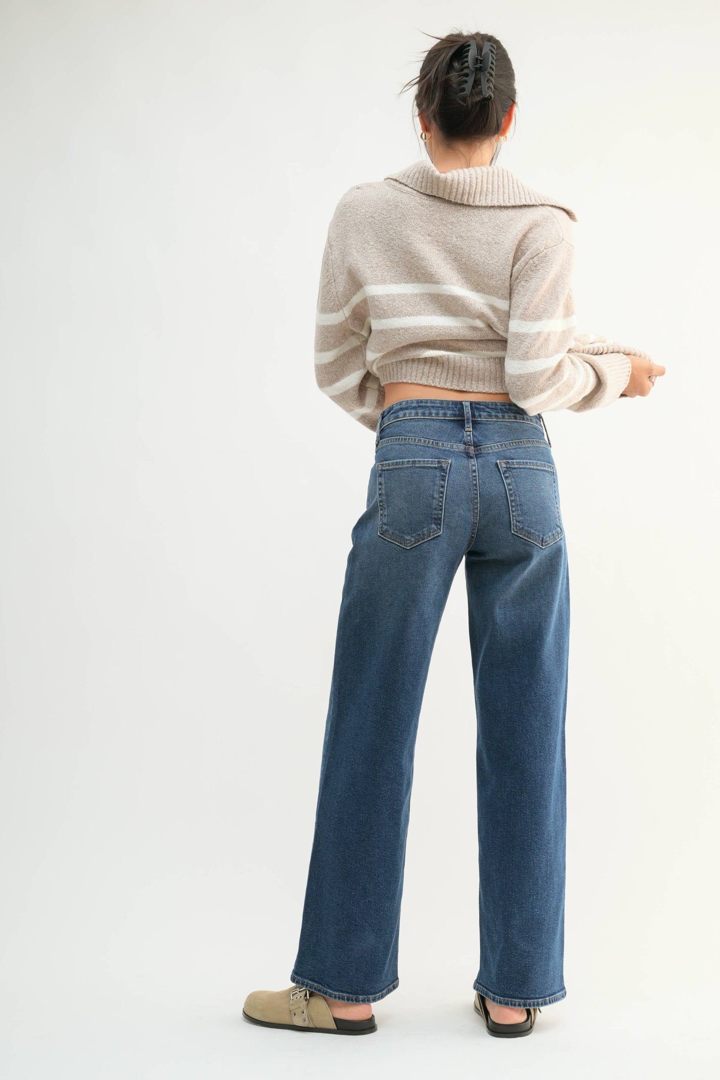Mid Rise Slim Wide Leg Jeans