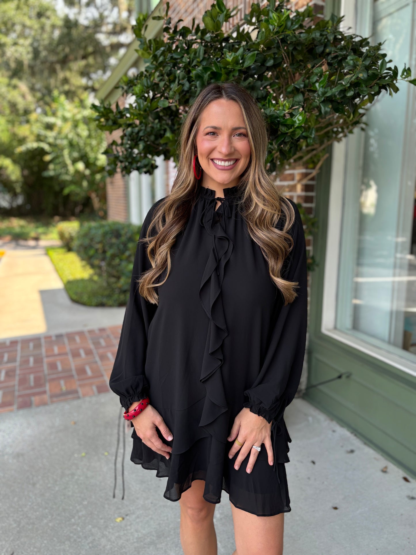 Cascade Ruffle Dress - Black