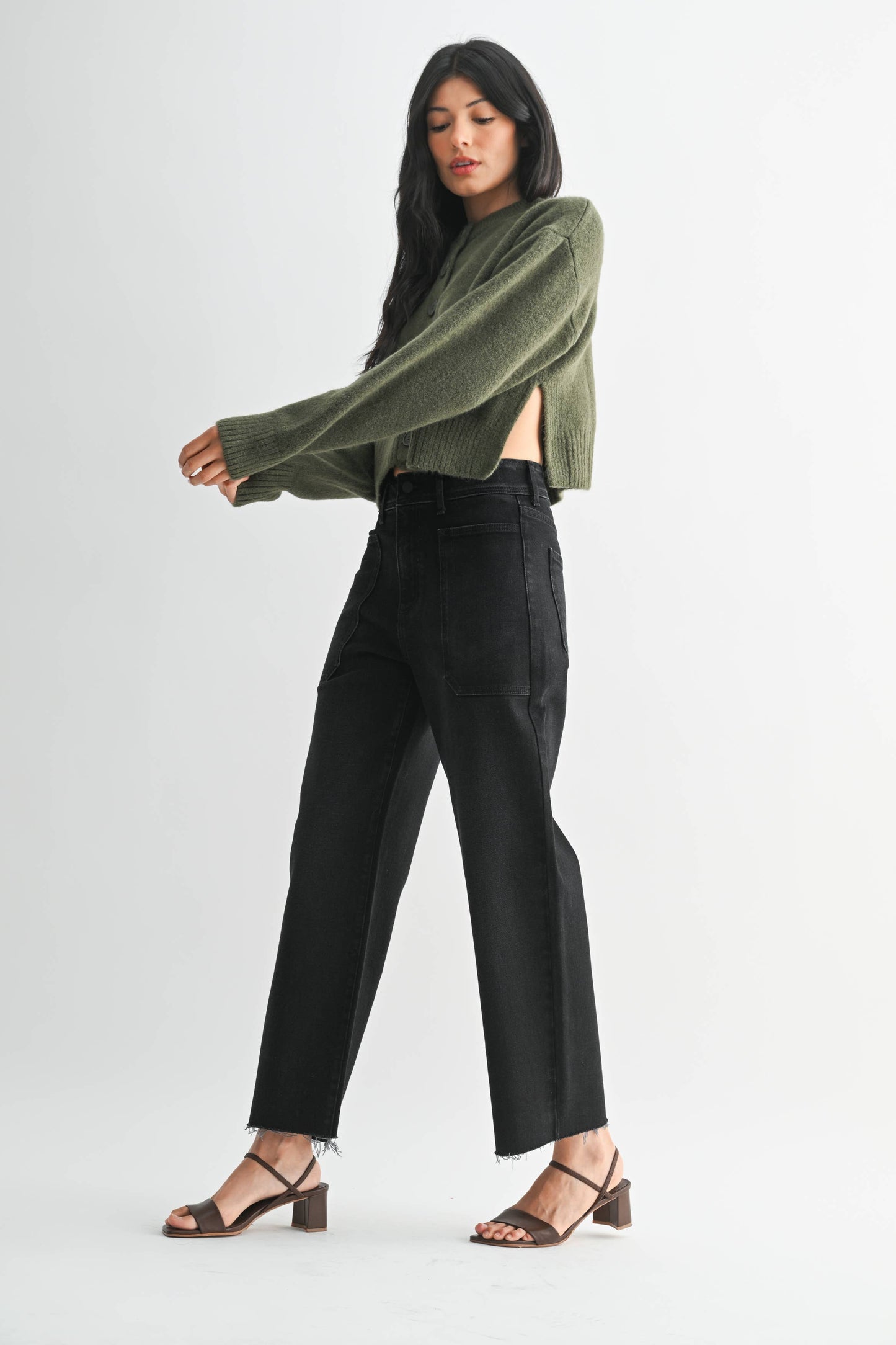 High Rise Utility Wide Leg Jeans