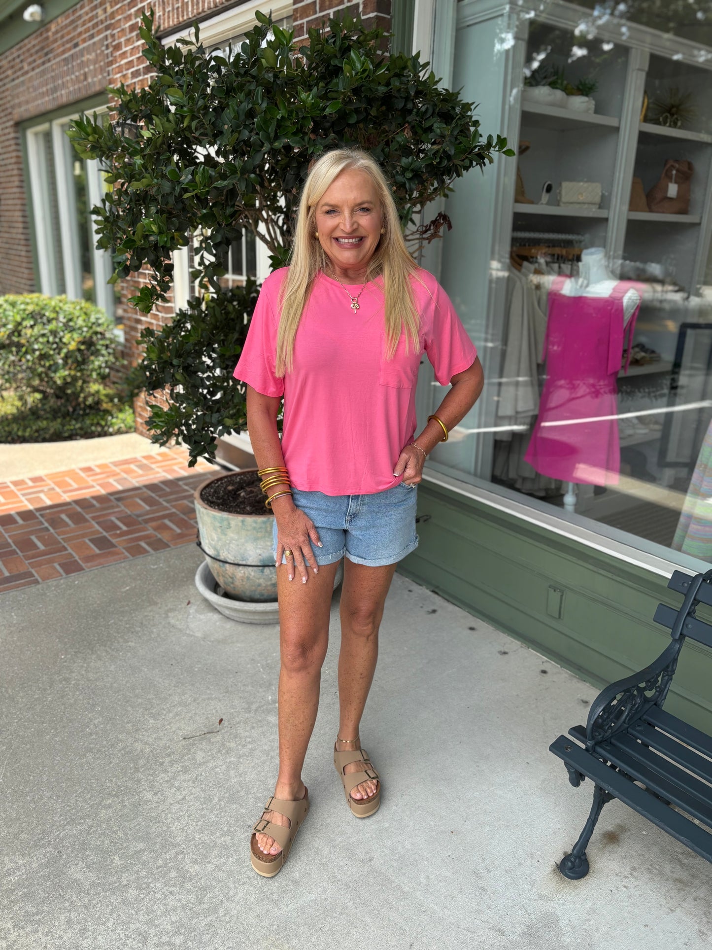 Simple Pocket Tee - Taffy Pink