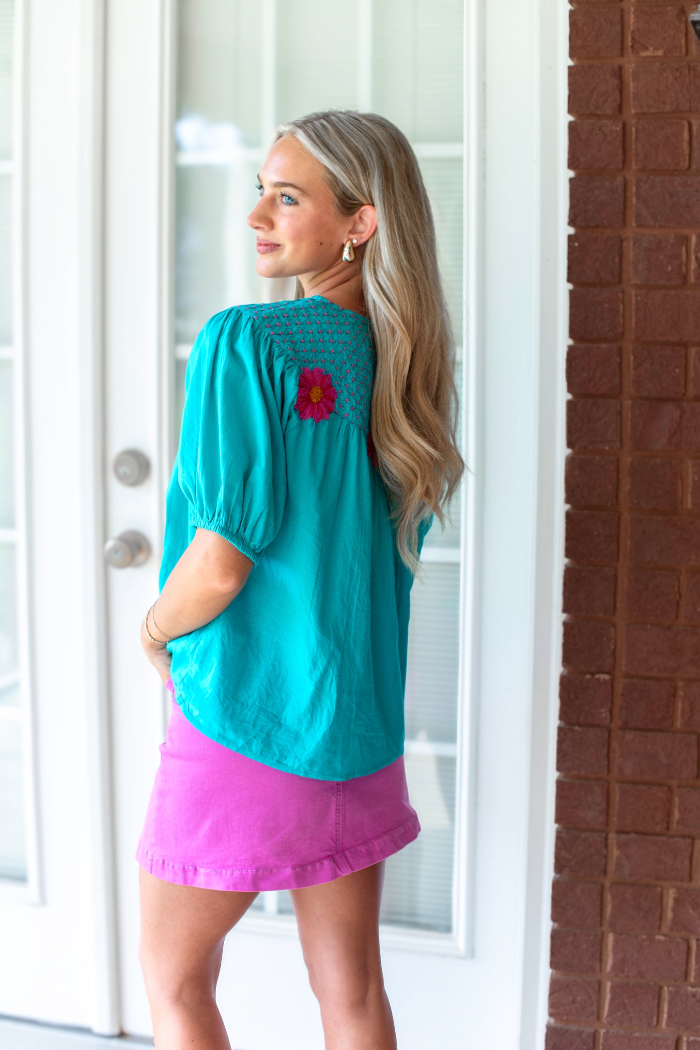 All About Embroidery Top - Turquoise