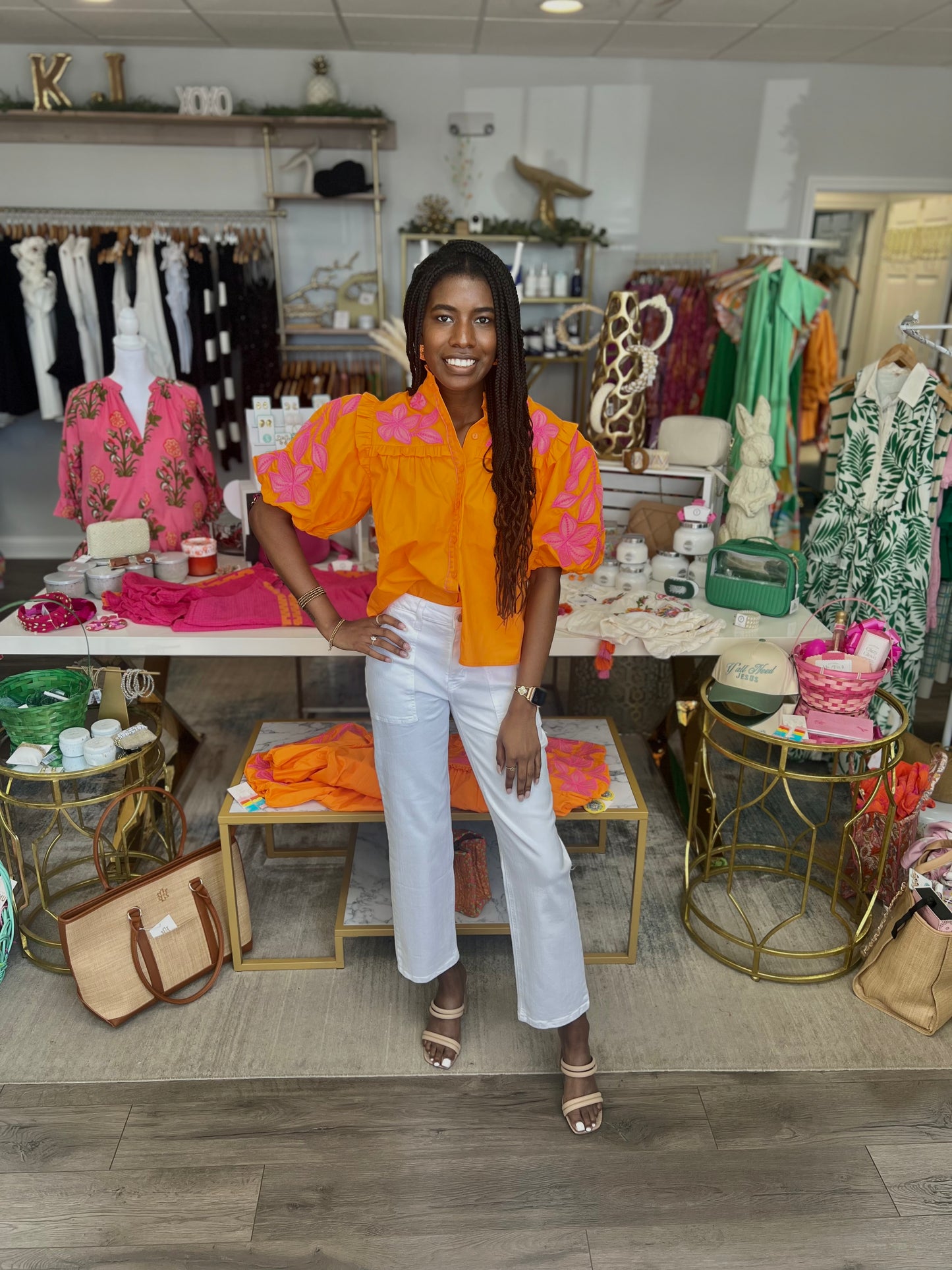 Live Out Loud Embroidered Top - Orange & Pink