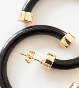 Lightweight Hypoallergenic Medium Acrylic Hoop Earrings - Black