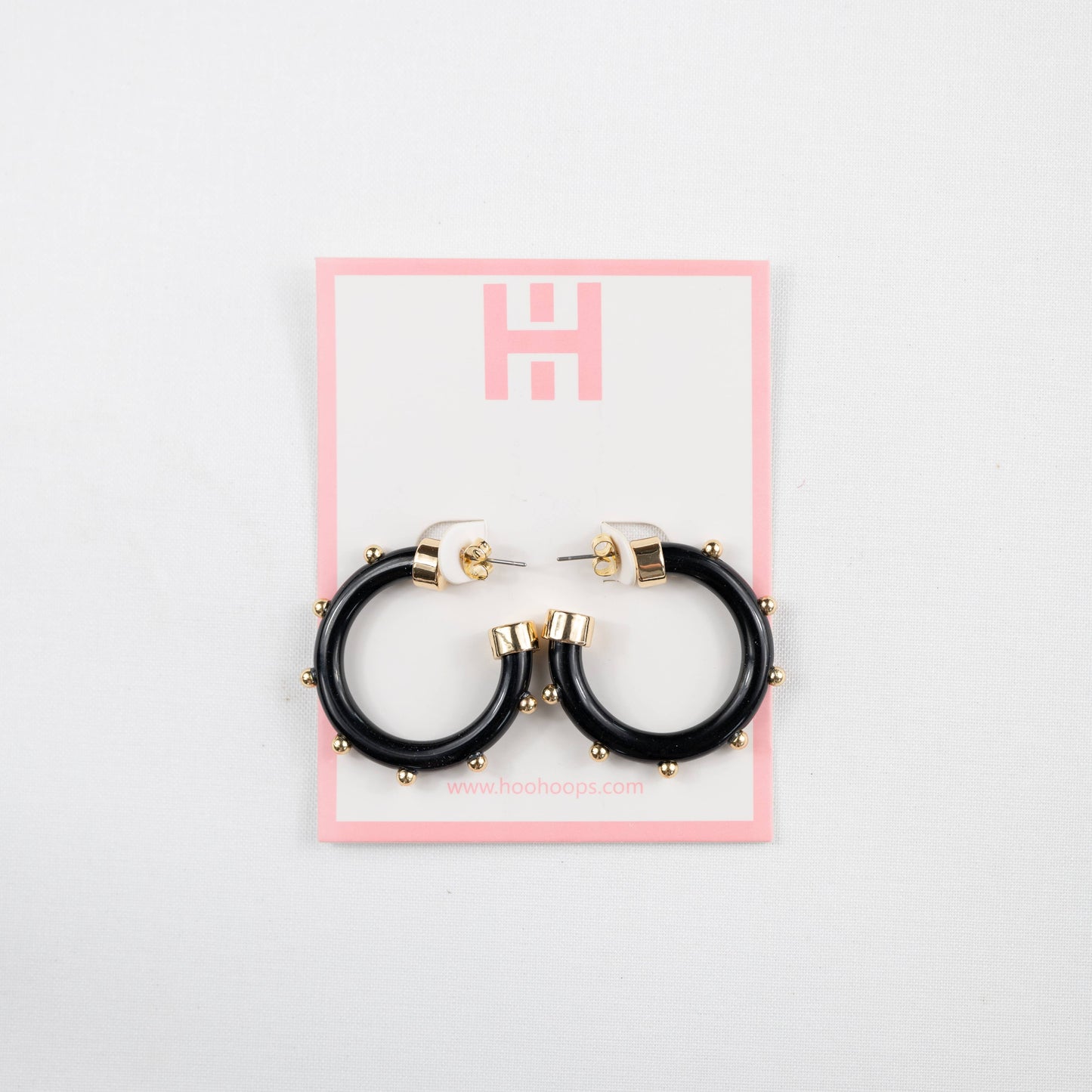 Small Acrylic Hoop Earrings - Black with Gold