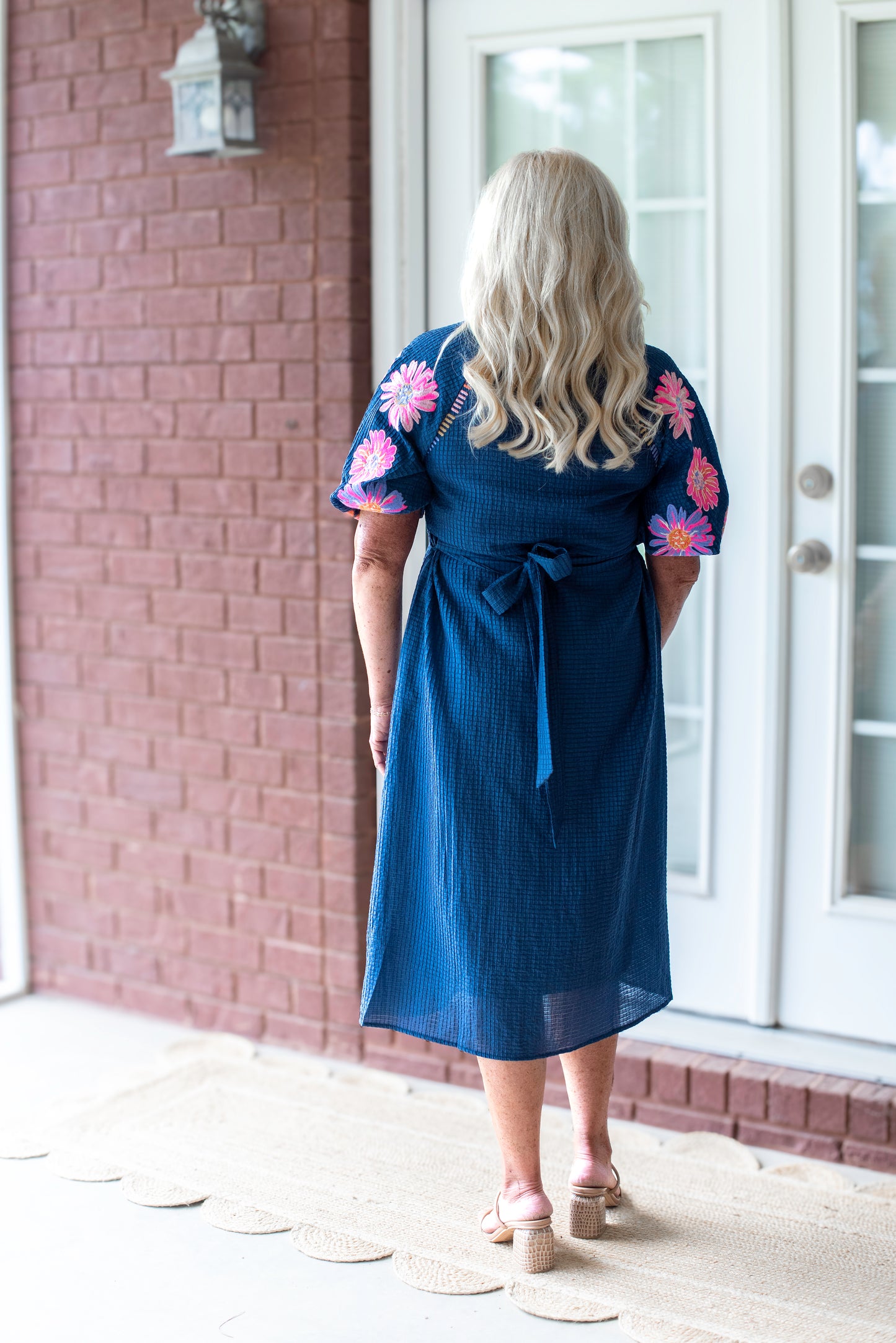 Priscilla Embroidered Midi Dress - Navy