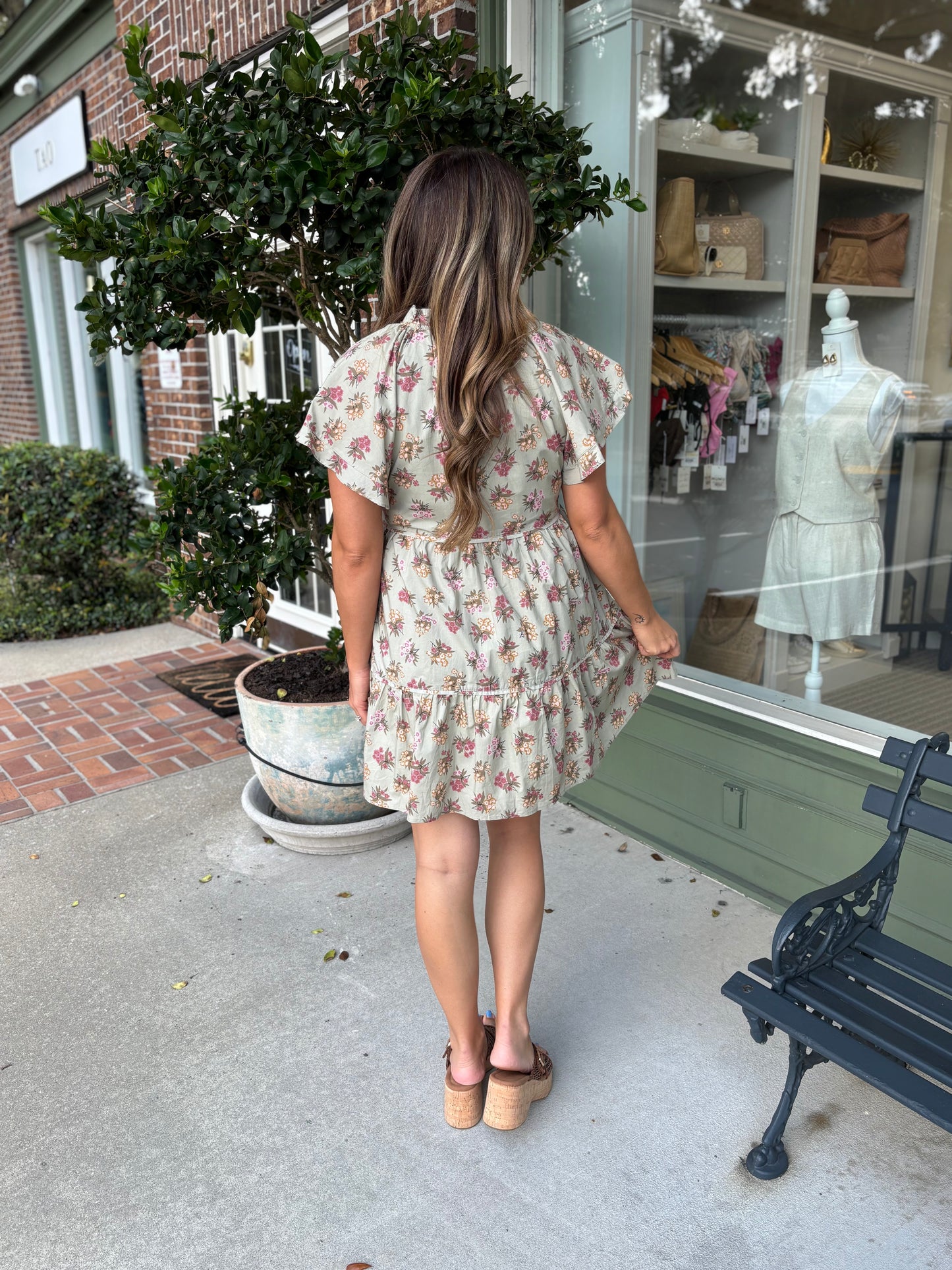 Tiered Floral Dress - Sage