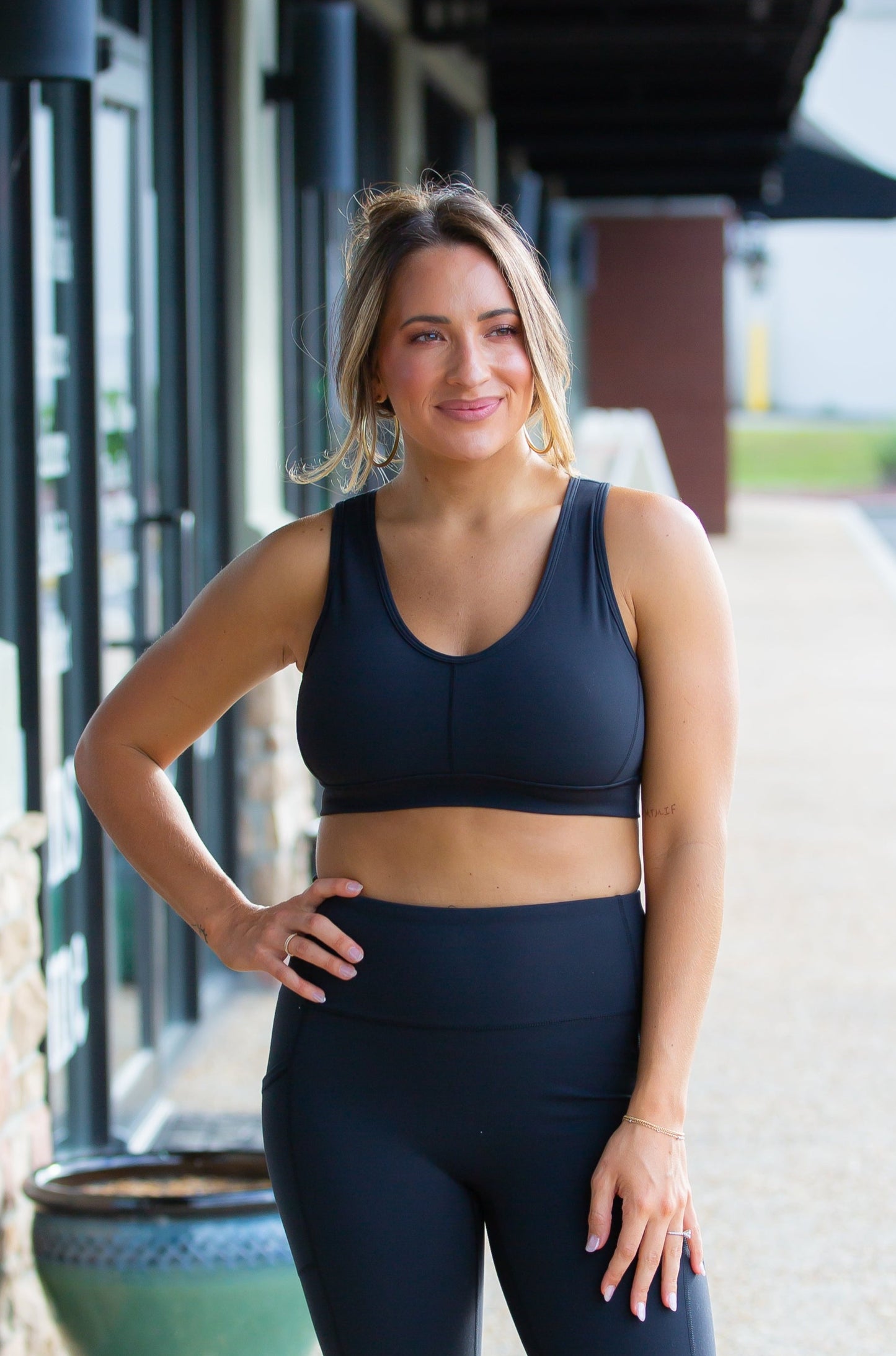 Newport Cutout Overlay Back Performance Sports Bra - Black
