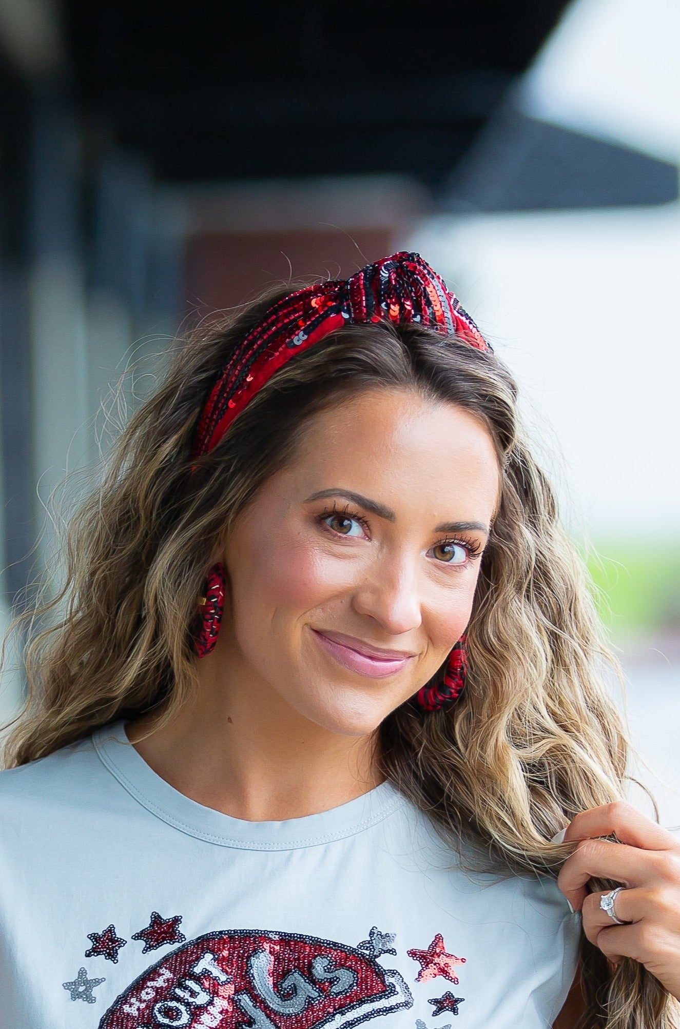 Sequin Stripe Headband - Red & Black