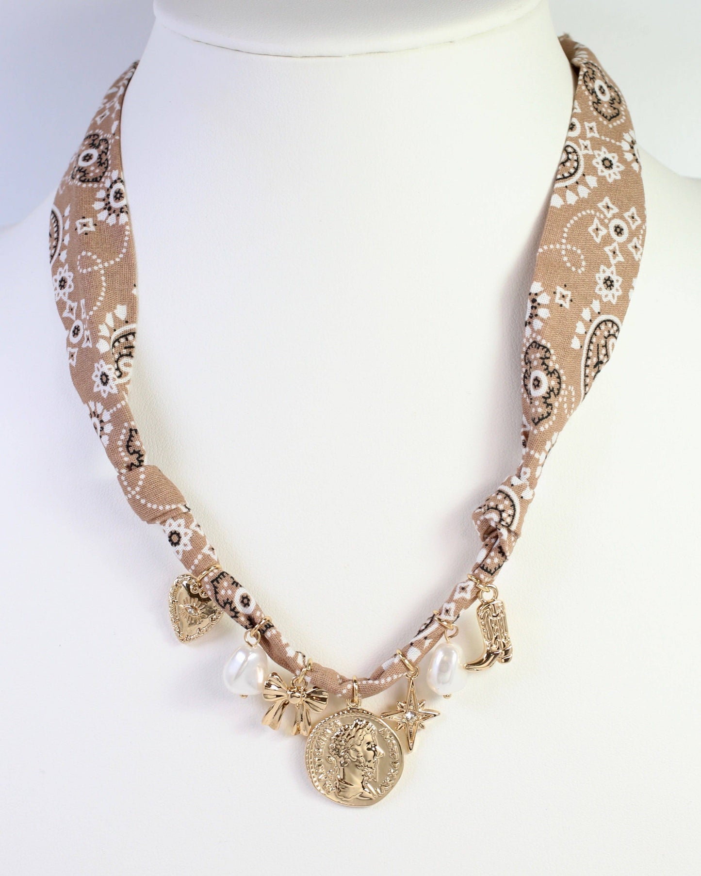 Amy Scarf Charm Necklace - Khaki