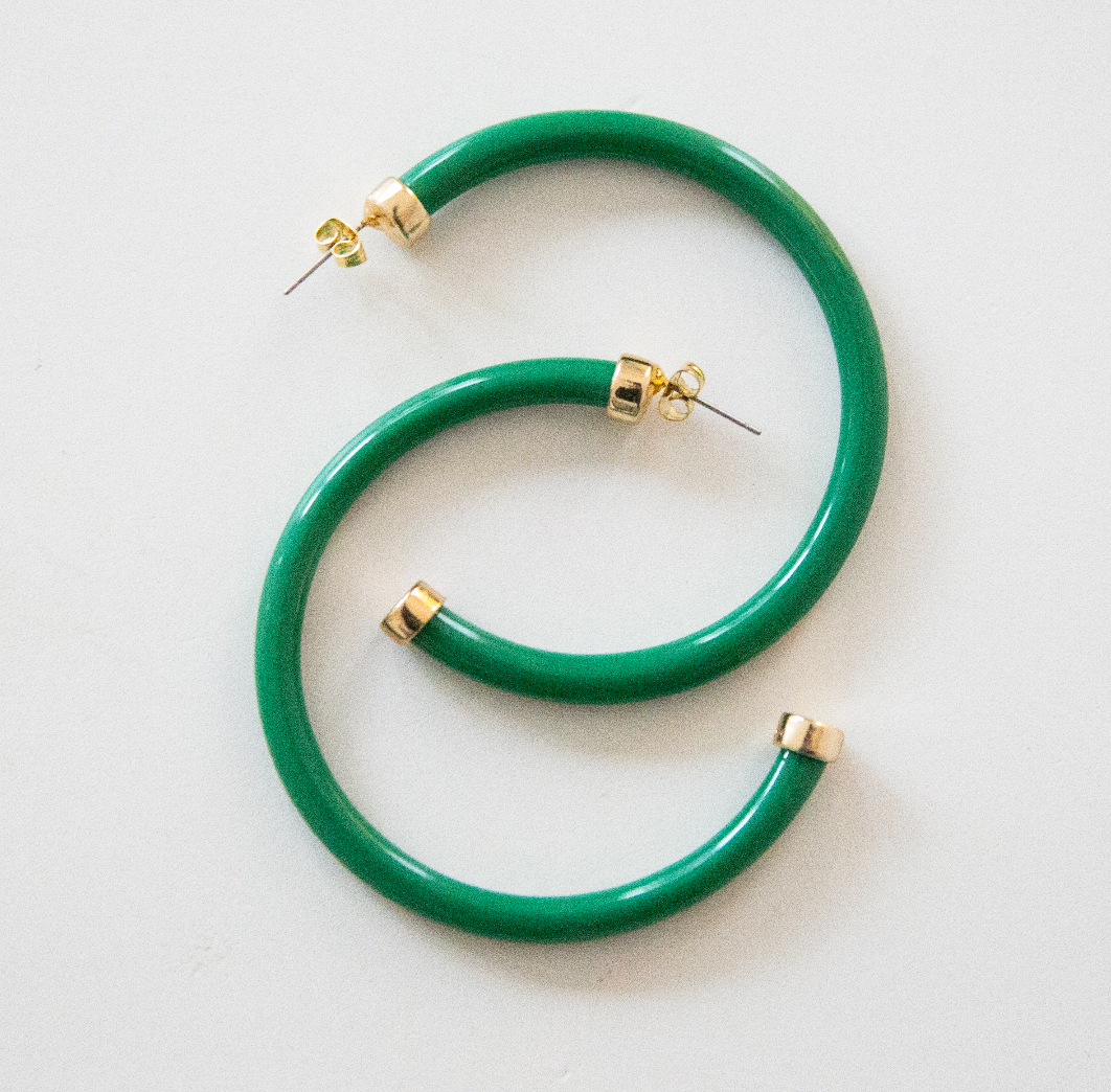 Lightweight Large Hoop Earrings - Kelly Green