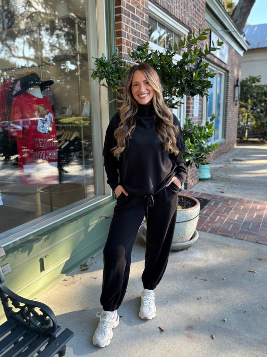 Milly Mock Neck Modal Pullover - Black