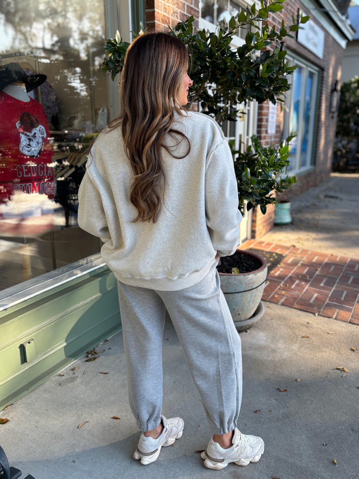 GEORGIA Embroidered Mock Neck Sweatshirt - Ash Gray