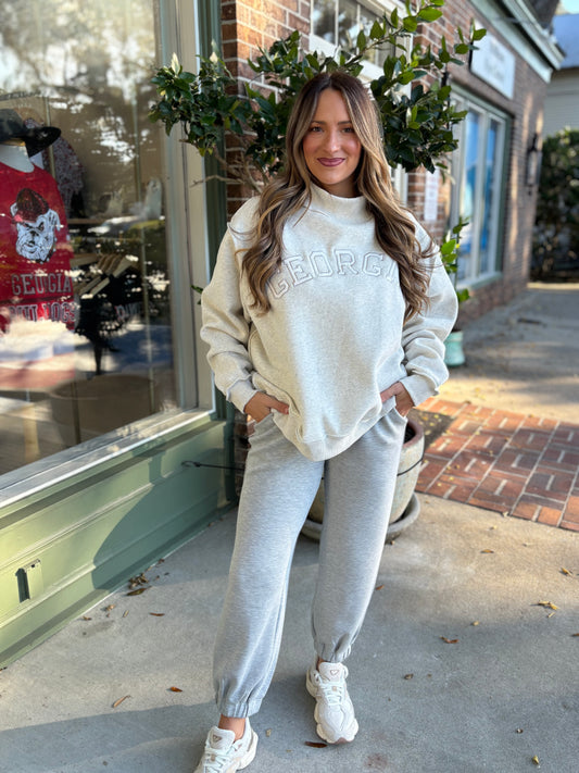 GEORGIA Embroidered Mock Neck Sweatshirt - Ash Gray