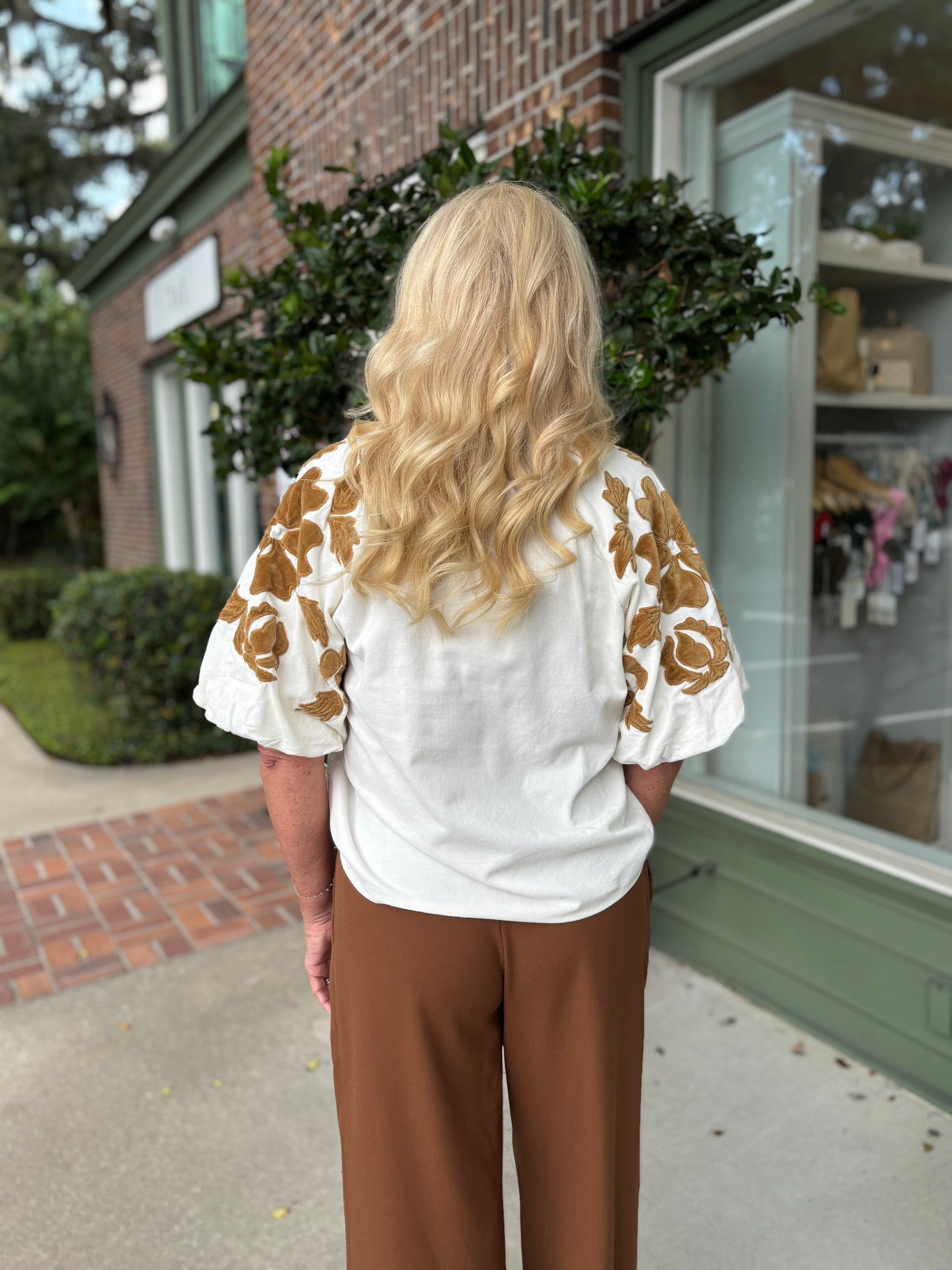 Chenille Puff Sleeve Top - Cream