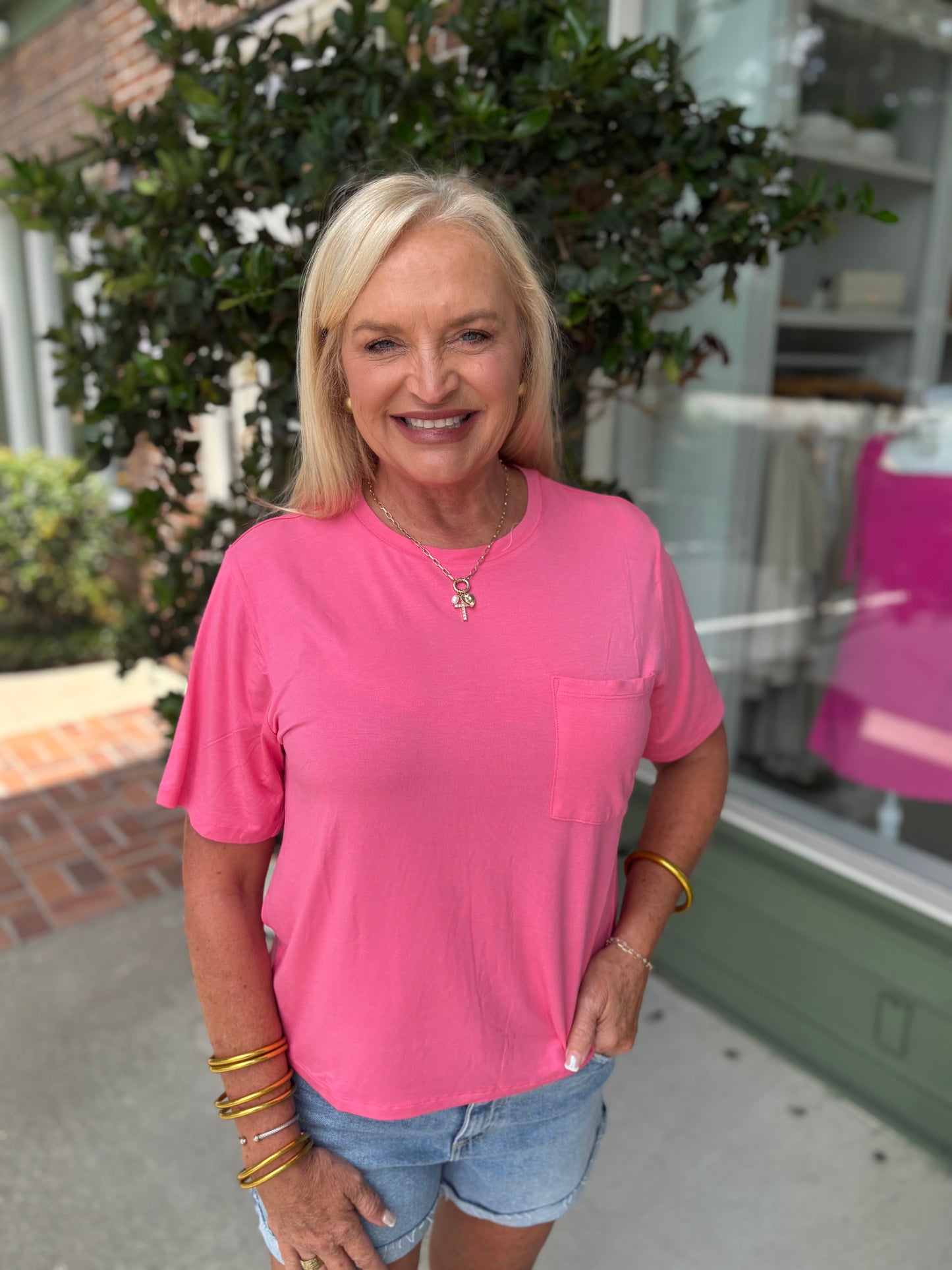 Simple Pocket Tee - Taffy Pink