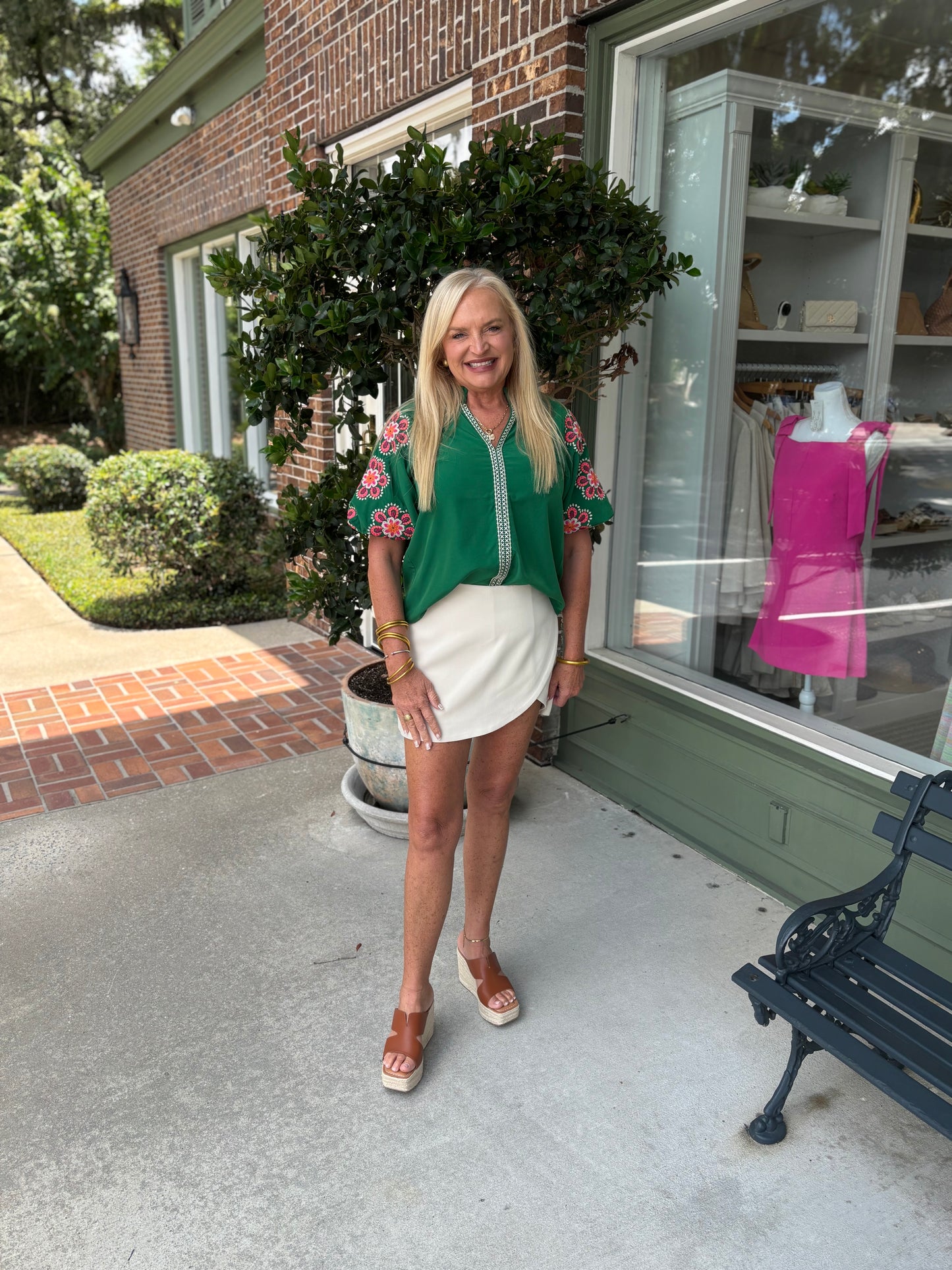 Sassy Sweet Embroidered Sleeve Top - Green