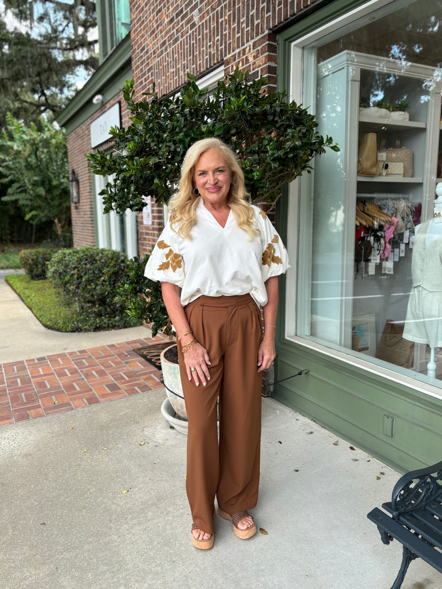 Chenille Puff Sleeve Top - Cream