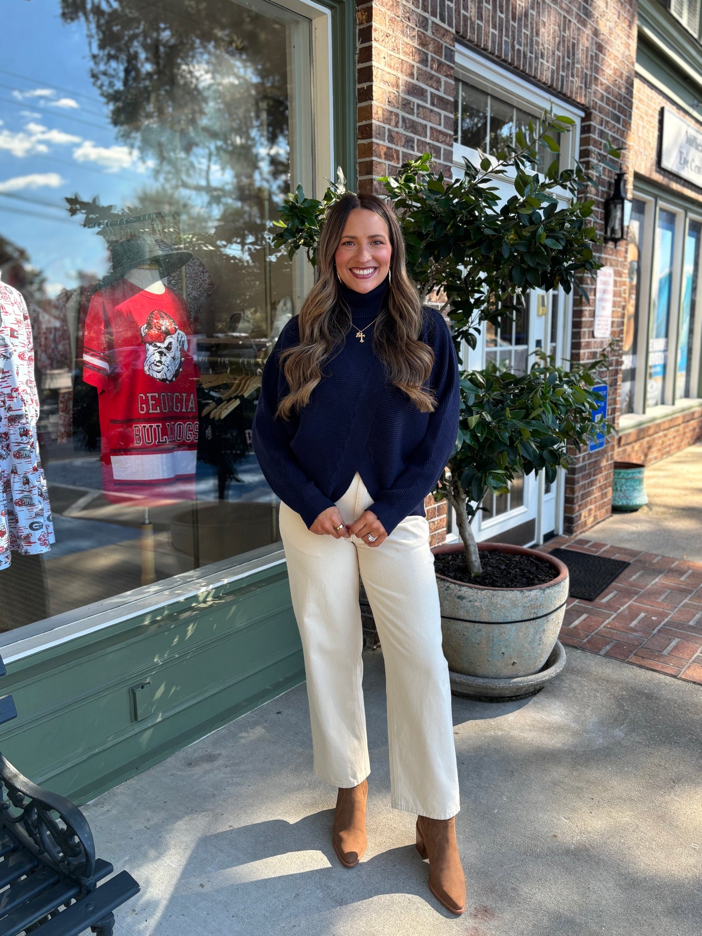 Split Front Sweater - Navy