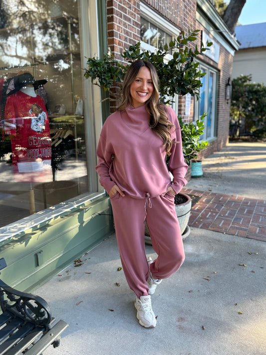 Milly Mock Neck Modal Pullover - Mauve