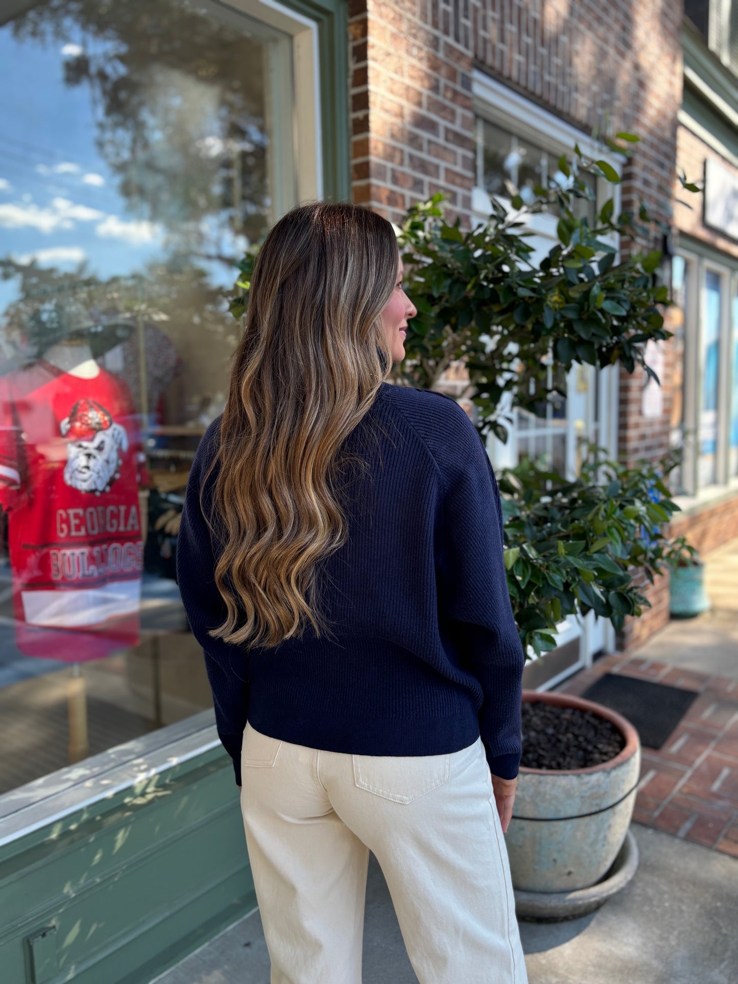 Split Front Sweater - Navy