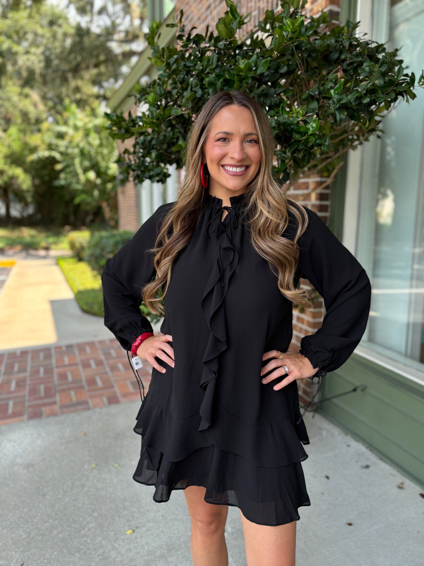 Cascade Ruffle Dress - Black