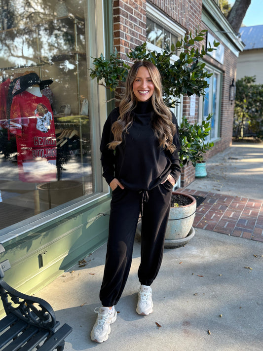 Milly Mock Neck Modal Pullover - Black