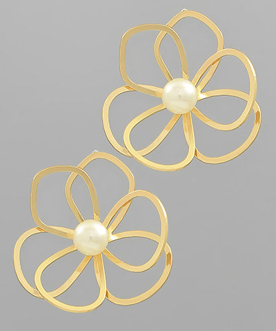 Wire Flower & Pearl Bud Earrings