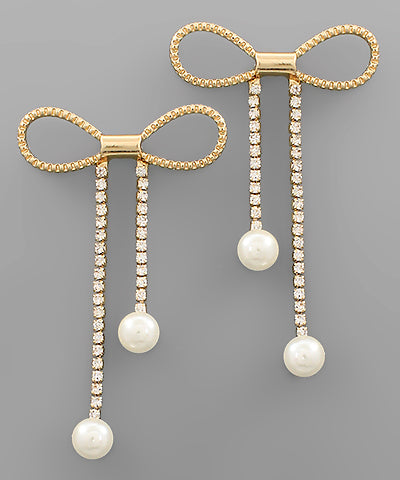 Bow & Pearl Dangle Earrings
