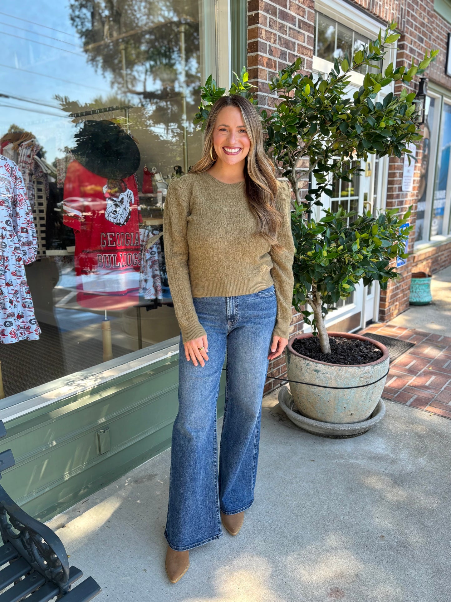 Presley Puff Sleeve Sweater - Olive
