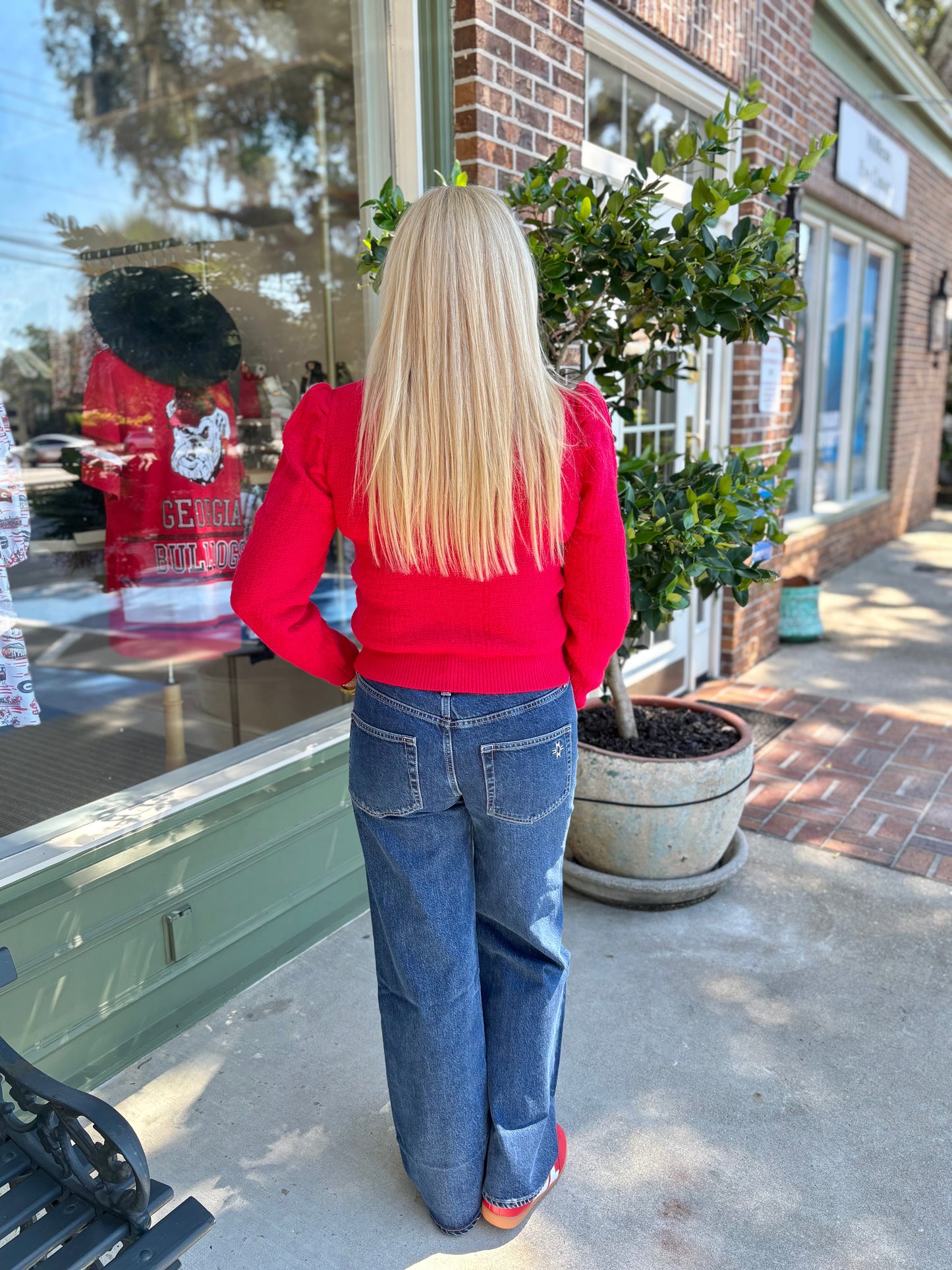 Presley Puff Sleeve Sweater - Red