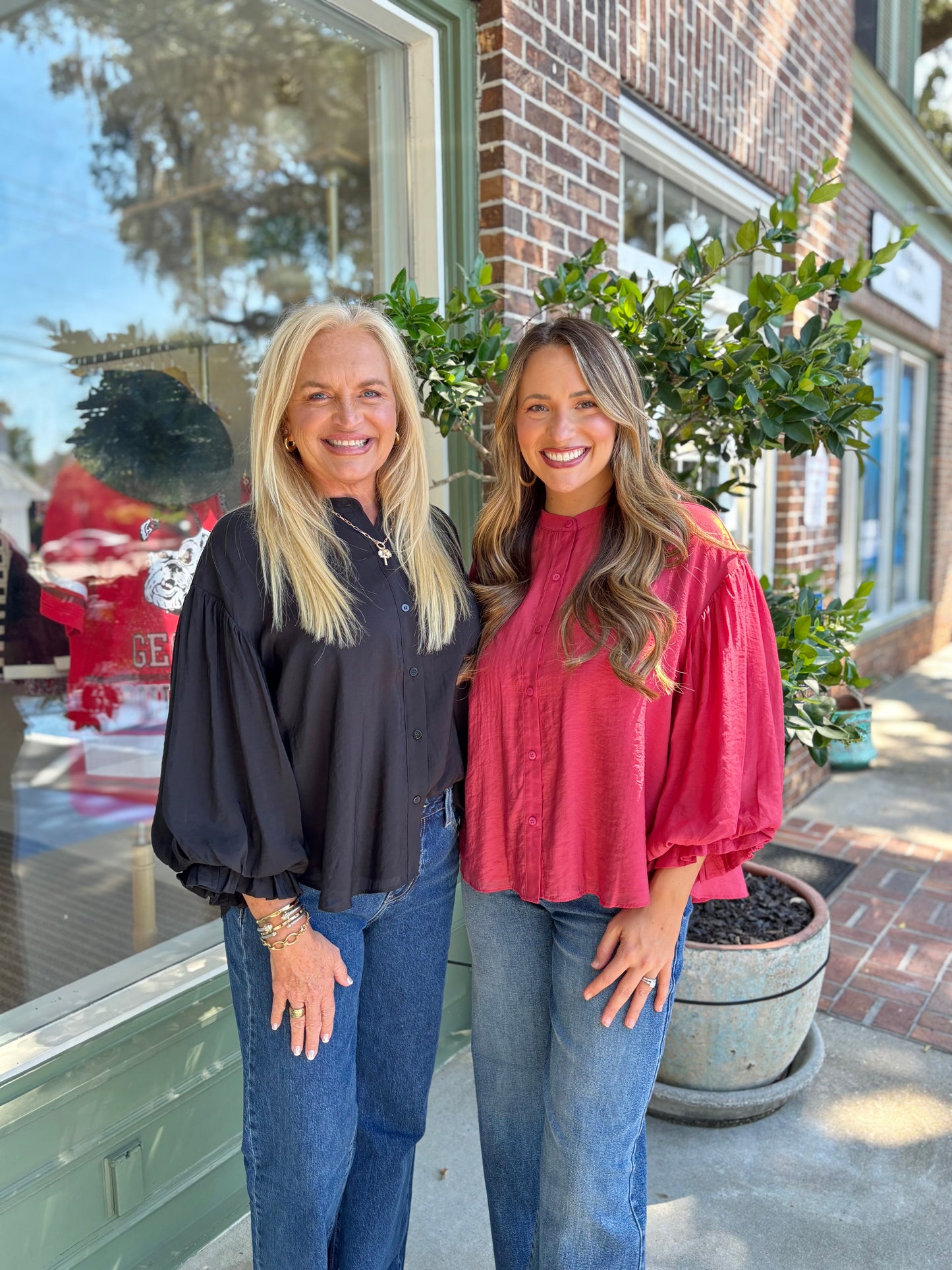 Balloon Sleeve Button Down - Berry