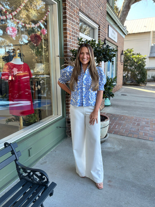 Coastal Blue Floral Top