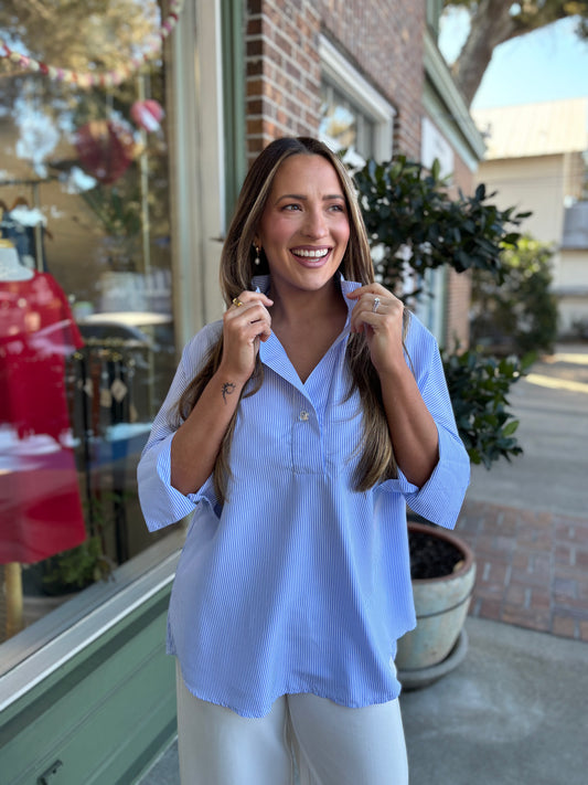 Classic Stand Neck Top - Blue