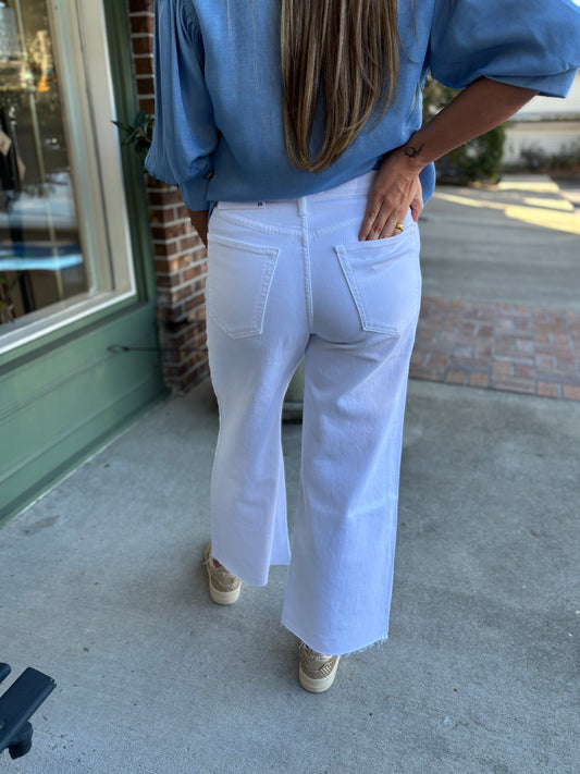 Scissor Cut Cropped Denim - White