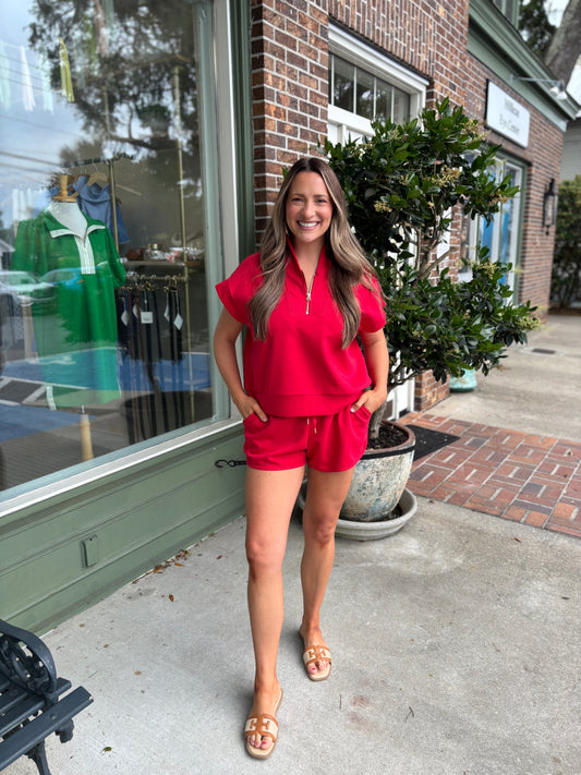 Everyday Short Sleeve Quarter Zip - Red