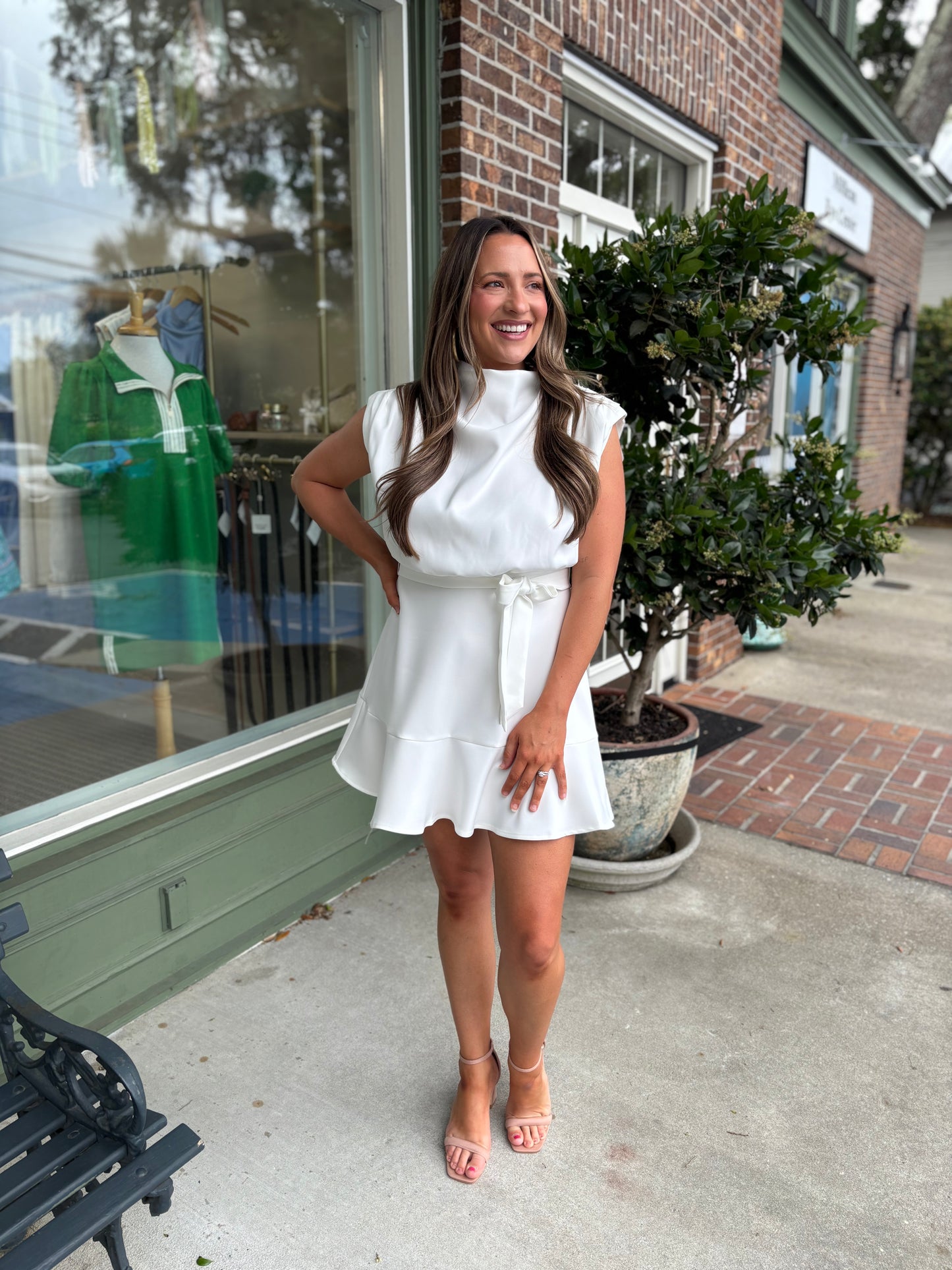Cowl Neck Sleeveless Mini Dress - White