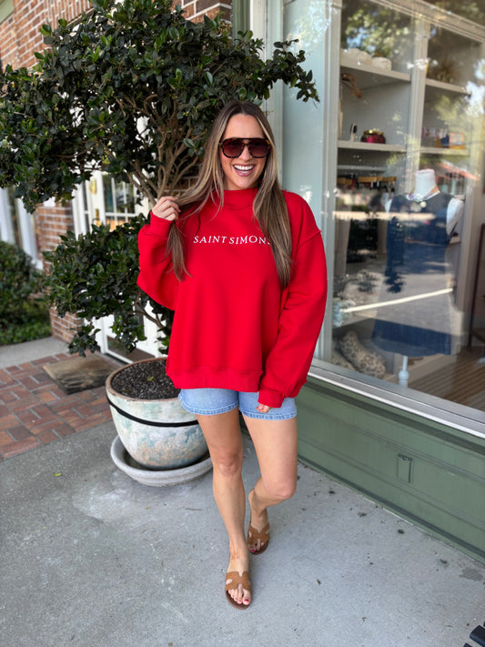 Saint Simons Mock Neck Sweatshirt - Red