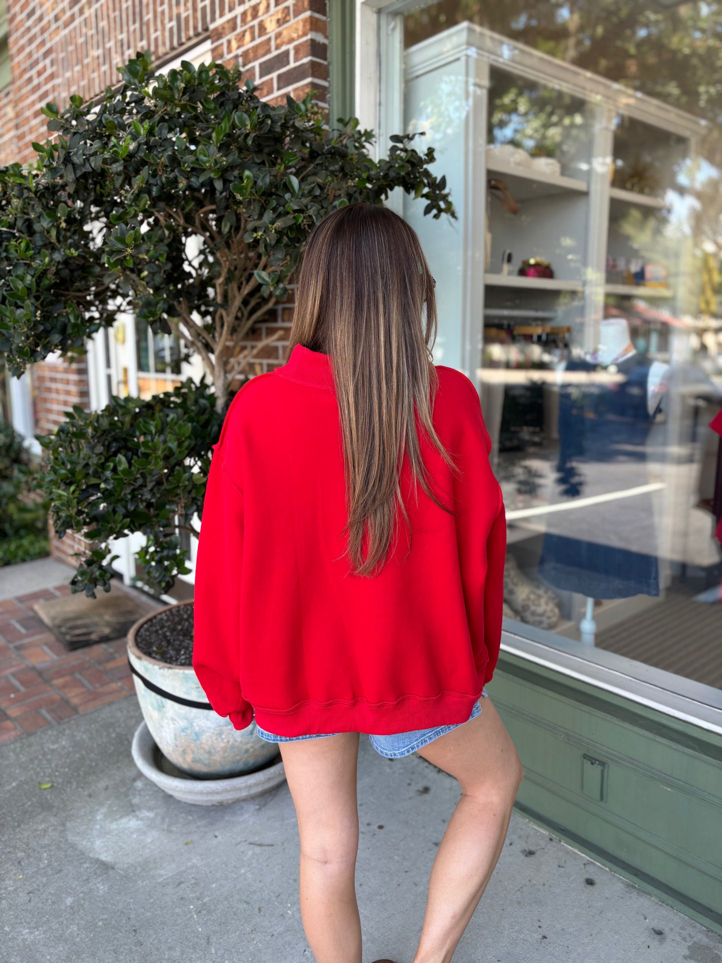 Saint Simons Mock Neck Sweatshirt - Red