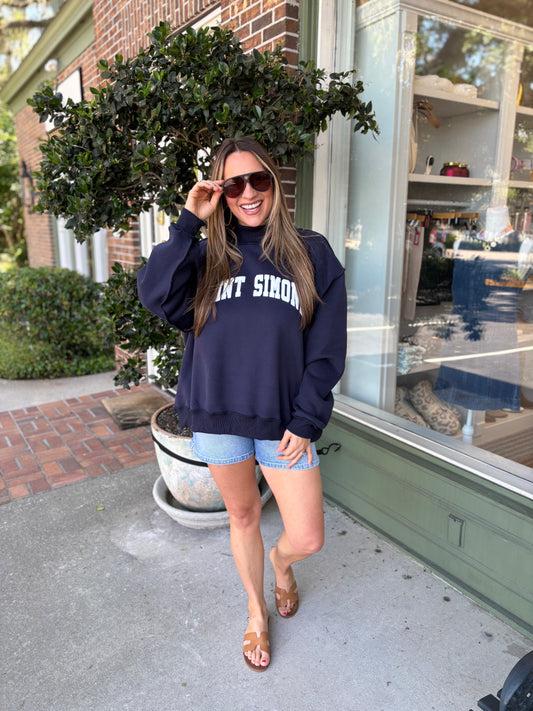 Saint Simons Mock Neck Sweatshirt - Navy
