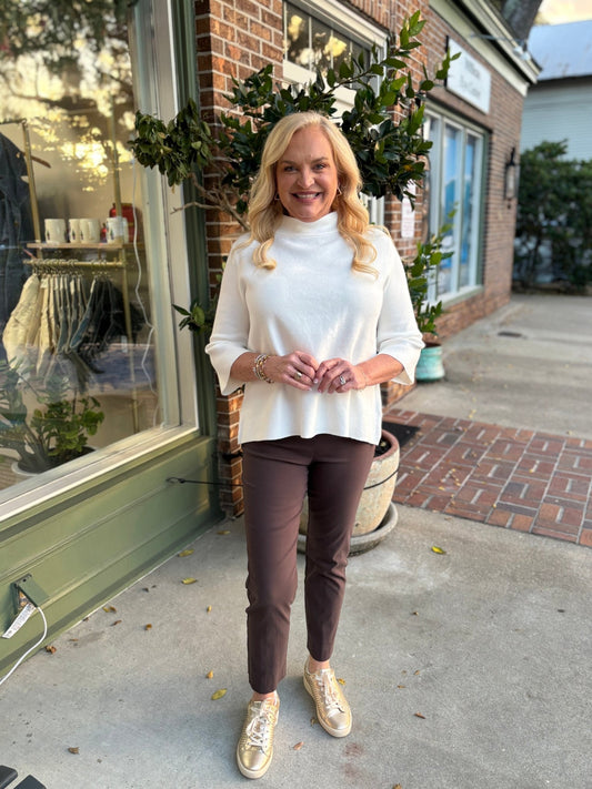 Audrey Mock Neck Sweater - Cream - KJ Clothier