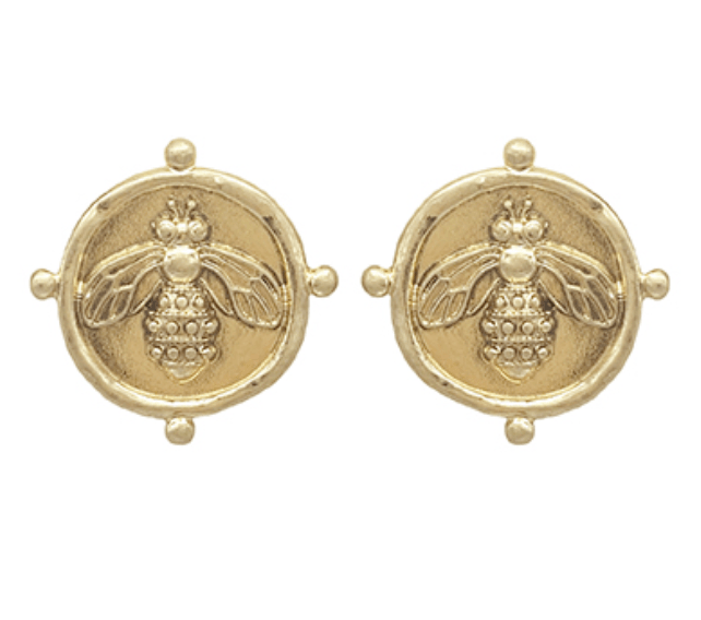 Bee Coin Earrings - Vintage Gold - KJ Clothier