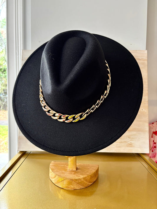 Beth Rancher Wool Hat - Black w/ Gold Chain - KJ Clothier