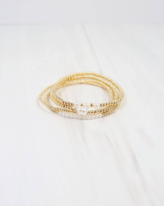 Bethany Pearl Beaded Bracelet Set - Gold - KJ Clothier