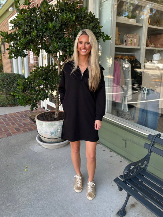 Butter Blend 1/4 Zip Dress - Black - KJ Clothier