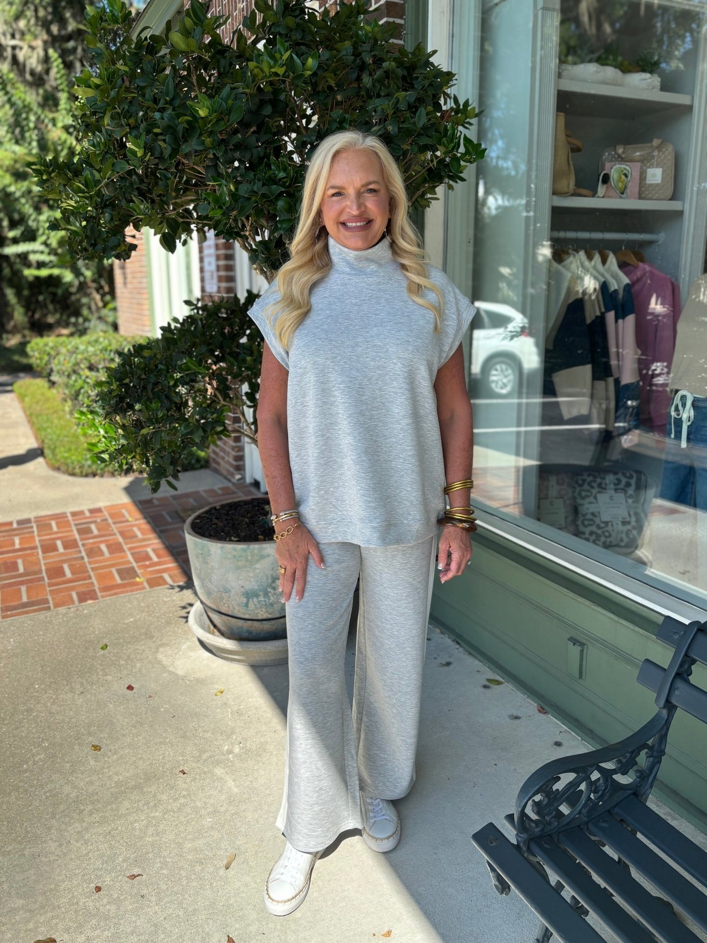 Butter Wide Leg Side Stripe Pant - Heather Gray - KJ Clothier