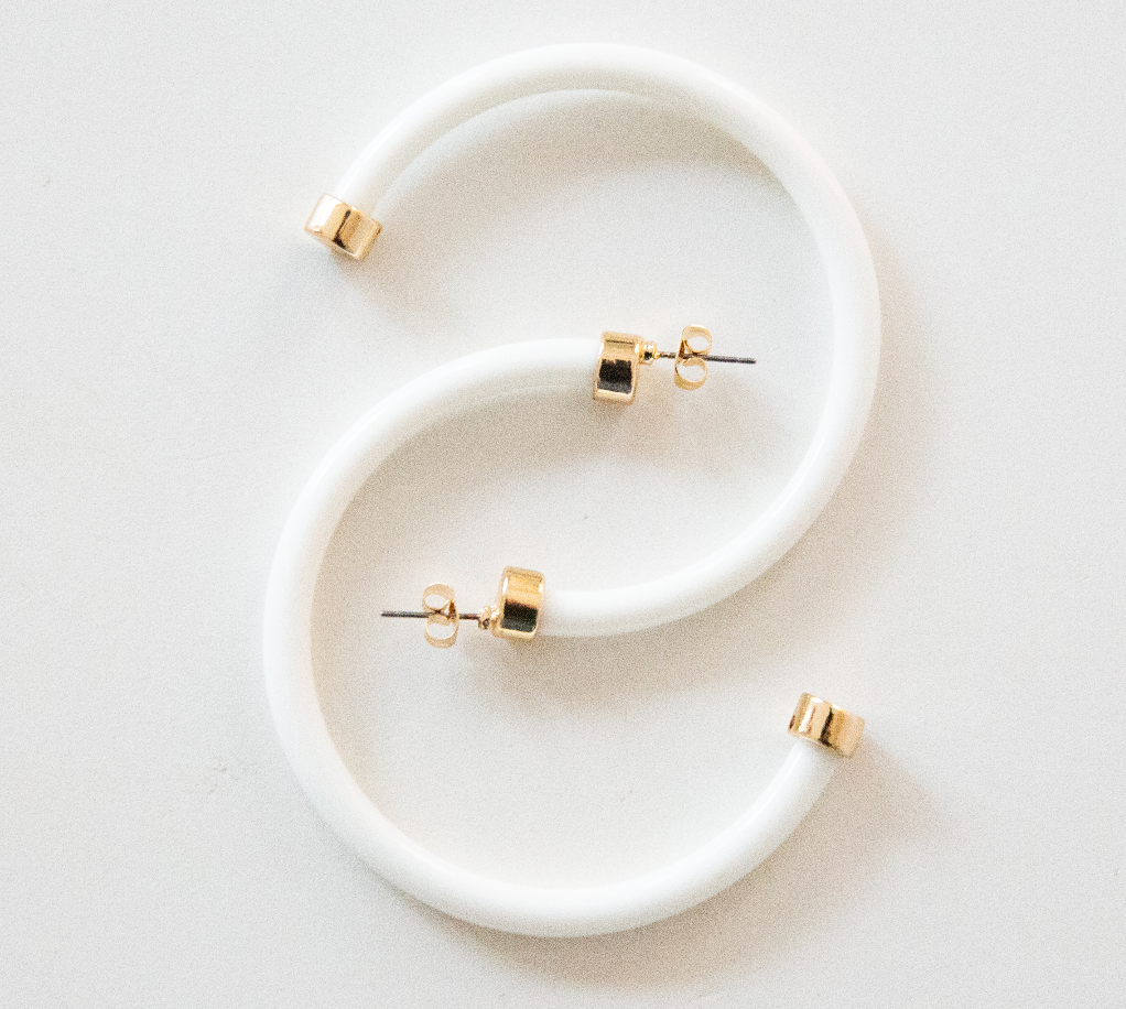 Lightweight Large Hoop Earrings - White