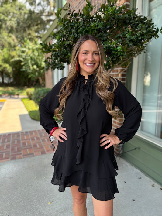 Cascade Ruffle Dress - Black - KJ Clothier